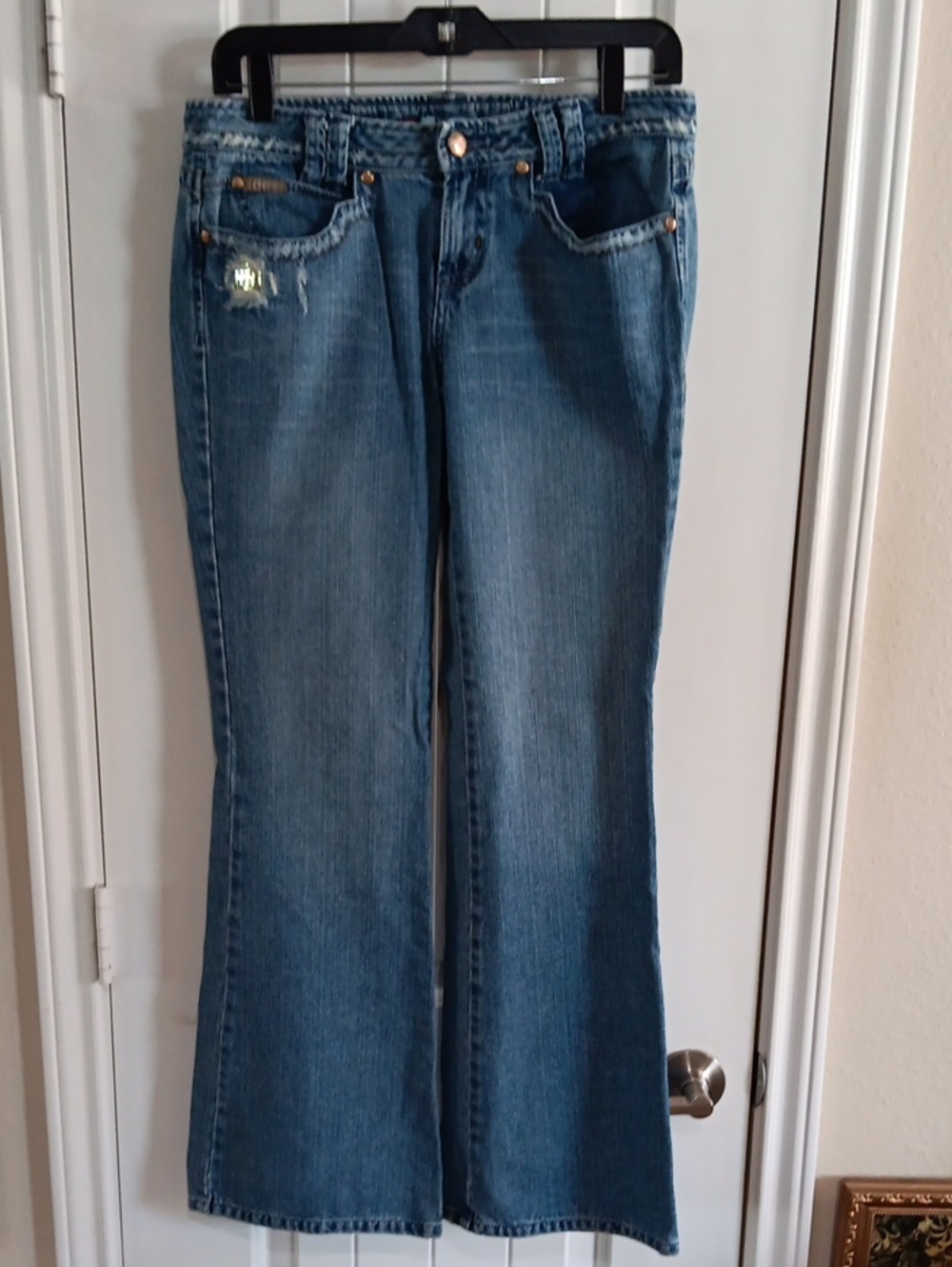 Vintage Y2K Candie's 100% Cotton Low Rise Flare Jeans Sequin Rhinestone Size 7